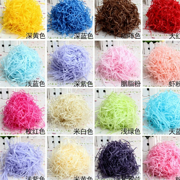Фабричная продажа коробка подарочная из хлопка бумажной крошки (crushed paper silk) и травяной стебель из шелковой ткани, пасхальная-fold заполнение бумажными волокнами 20 грамм