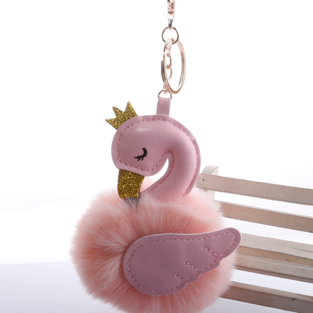 Cute PU swan 8cm fur ball keychain imitation rex rabbit fur ball flamingo bag car key pendant wholesalepicture15