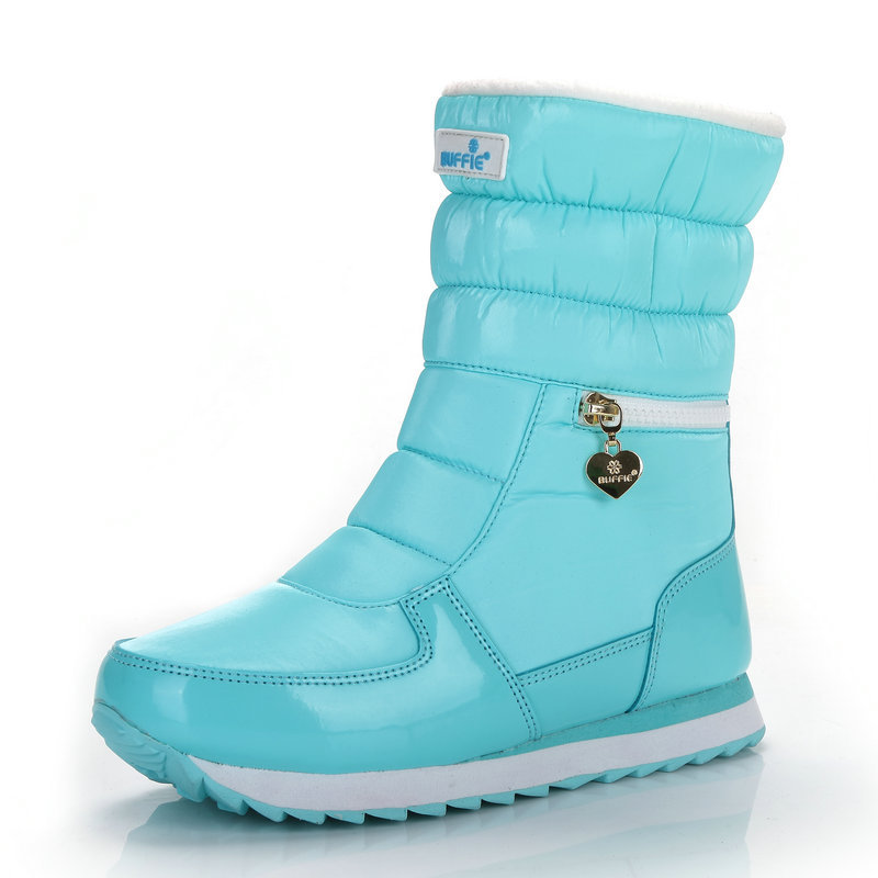 Botas de nieve de las mujeres de fondo plano a media pantorrilla impermeable cremallera engrosada zapatos de algodón transfronterizo Taobao suministro al por mayor entrega de una sola pieza