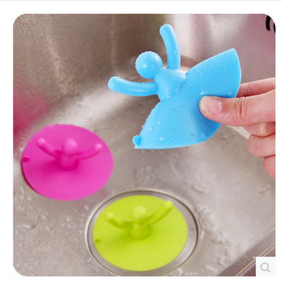 Cute little person can lift the sink plug, silicone floor drain cover, kitchen bathroom bathtub anti-odor sewer cover