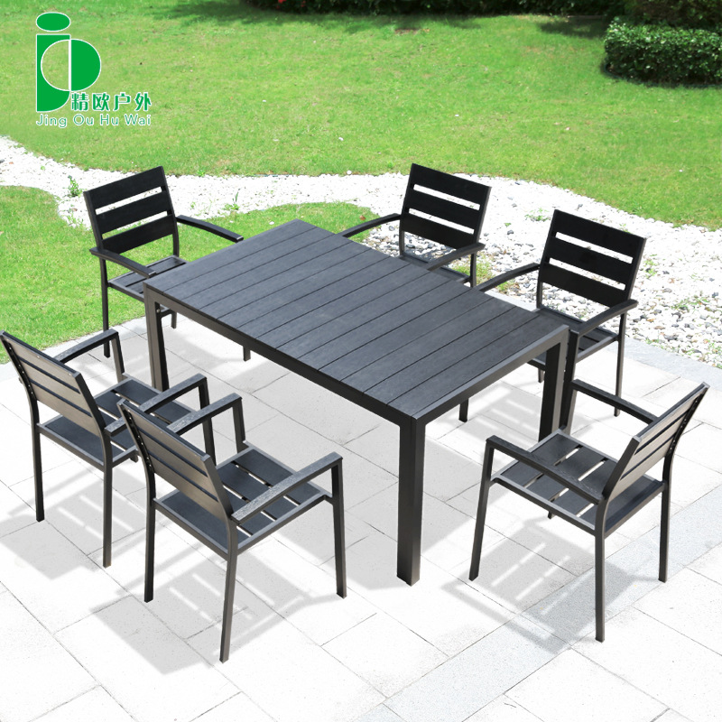 Separate European Outdoor Court Open Air Modern Simple Plastic Wood Table and Chairs Outdoor Leisure Cafe Anti-corrosion Wood table Chairs