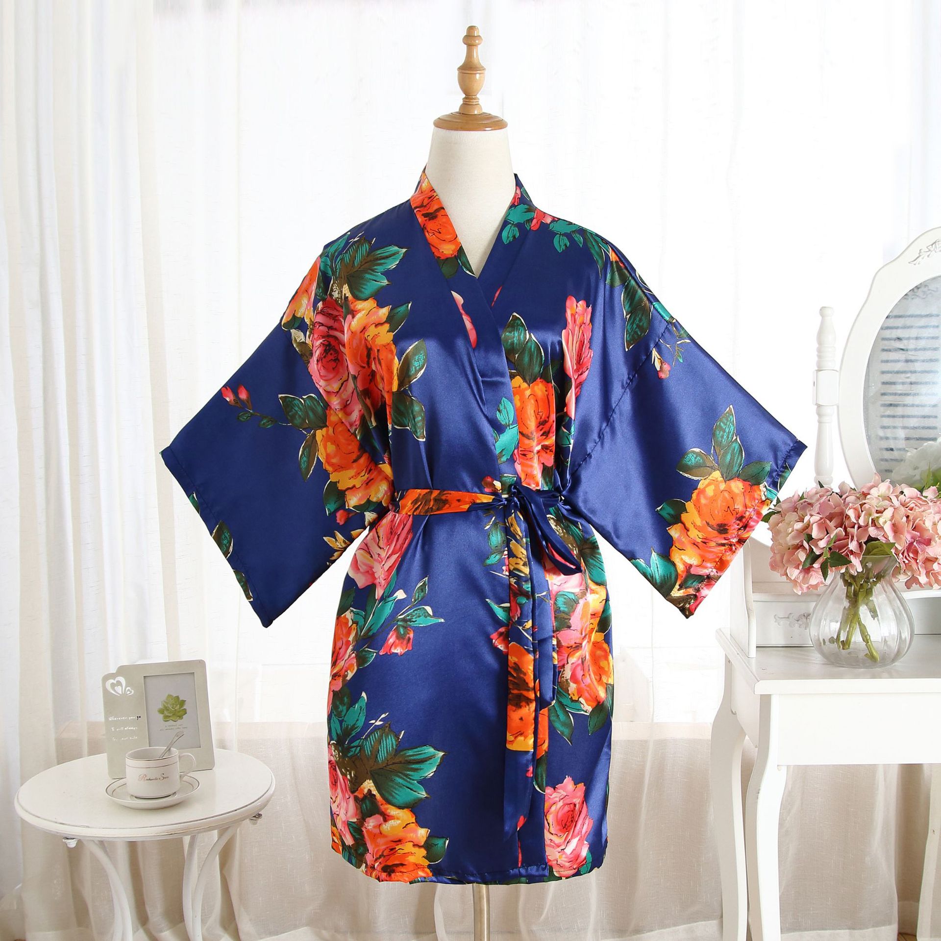 Wedding Home Women's Nightgown  Classical Bridal Pastoral Painted Flower  Peony Imitated Silk Polyester Pajama Sets display picture 5