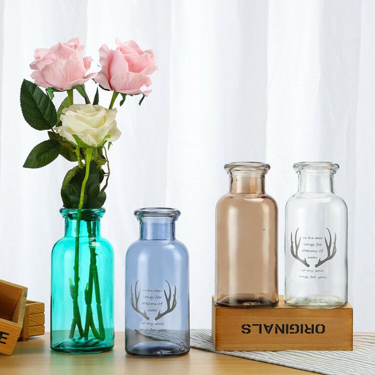 38度6原创 创意彩色印花玻璃花器北欧简约透明玻璃花瓶 创意家居|ms
