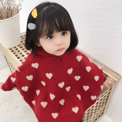 2019春季韓版女童愛心毛衣兒童鬥篷套頭毛線衫嬰幼童新款蝙蝠衫