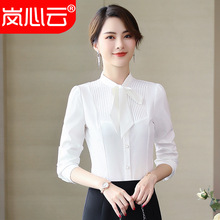 秋冬新款长袖衬衫修身显瘦职业正装商务面试百搭蝴蝶结衬衣工作服
