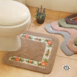 田园U型马桶垫盖厕所卫生间吸水地垫门垫防水防滑脚垫洗手间地毯
