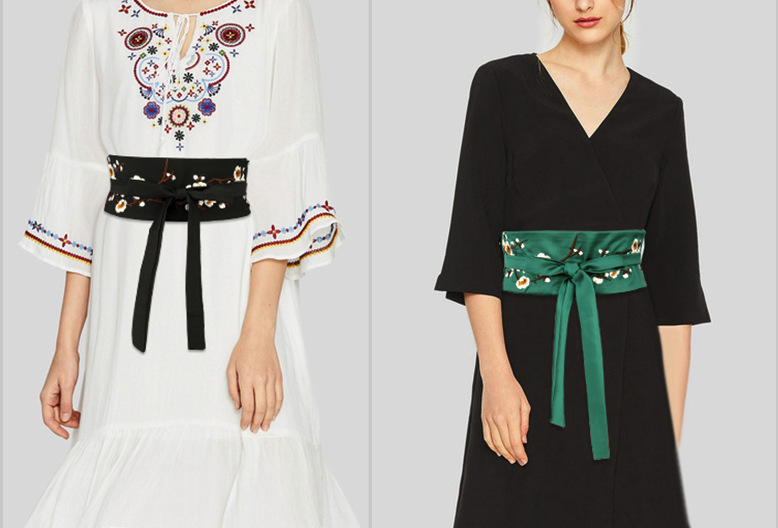 Sello de cintura bordado decoración de cinturón ancho de las mujeres de moda todo fósforo bordado estudiante estilo antiguo estilo étnico verde con correa de falda