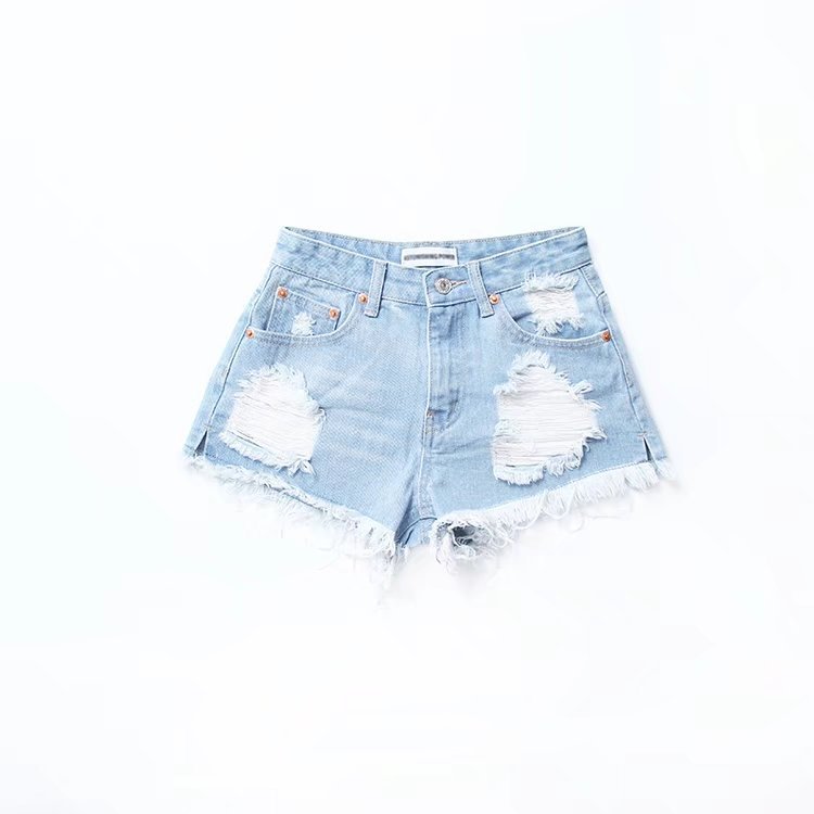 Raw Edge High Waist Ripped Denim Shorts NSAC16255