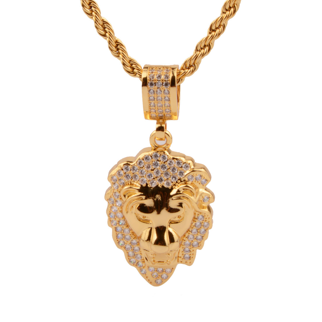 Brass Chain Material Hip-Hop Lion 304 Stainless Steel Brass Polishing Inlay Men's Charms Pendant Necklace