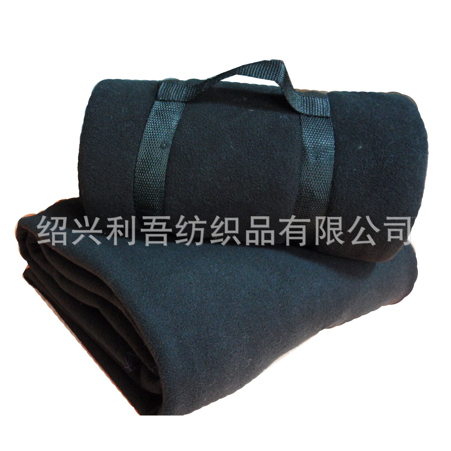 黑色手提双刷双摇摇粒绒旅行毛毯 双面FDY摇粒绒野餐毯