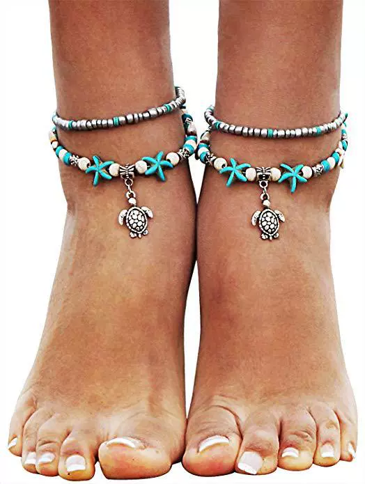 Брошь-anklet на пляж, европейский стиль, ракушки и черепахи, 20.2 см дизайн из бисера рисовой формы