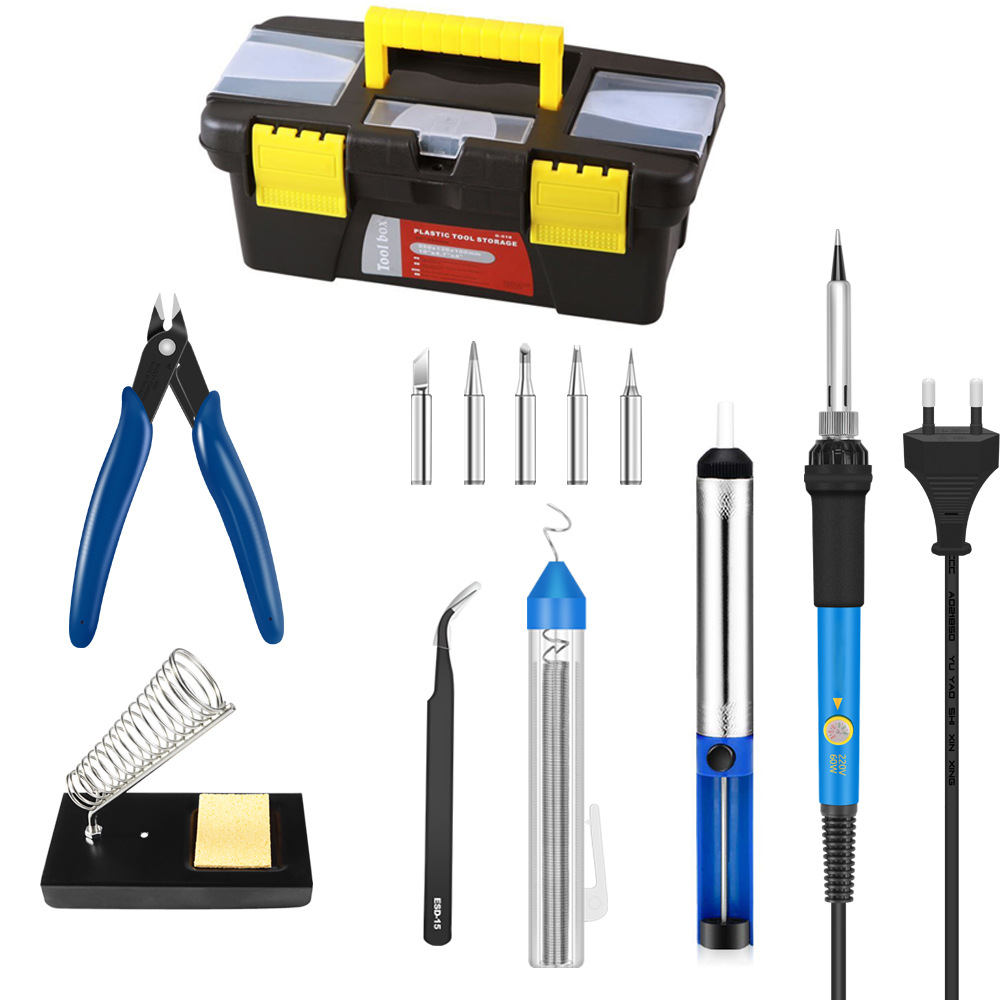 英规电烙铁220V60W欧规两圆插110V美规套装工具包烙铁头电热焊锡