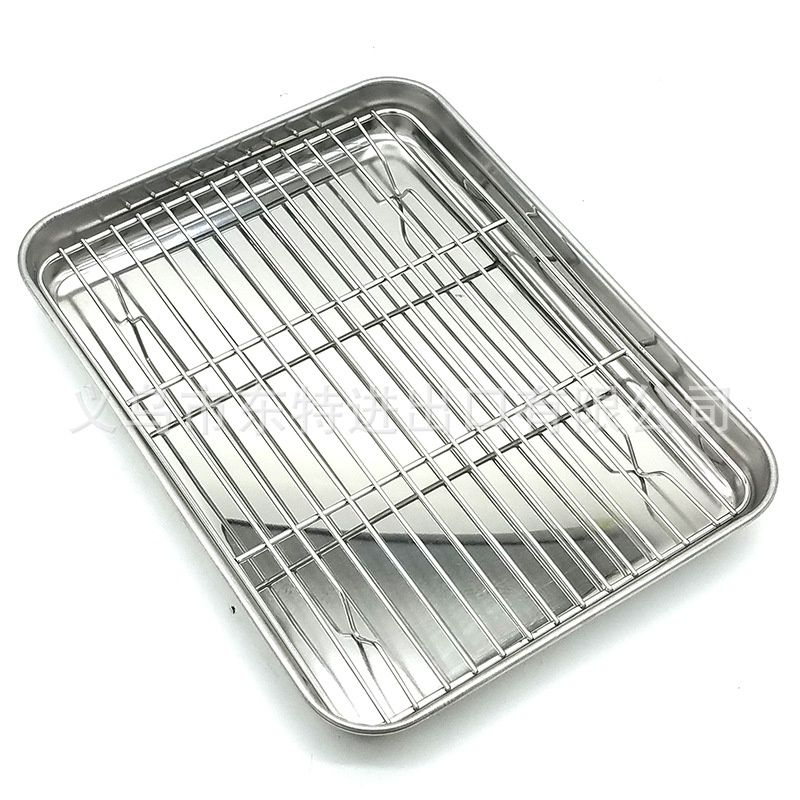 Stainless steel barbecue tray, oil drain rack, fried chicken, bread and pastry display rack, storage tray with mesh rack, square tray detail image 3
