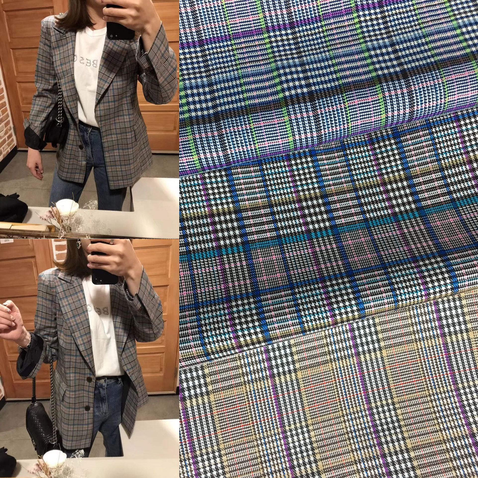 TR色织弹力彩色格子千鸟格多色休闲西装时尚韩版淘宝爆款春秋面料