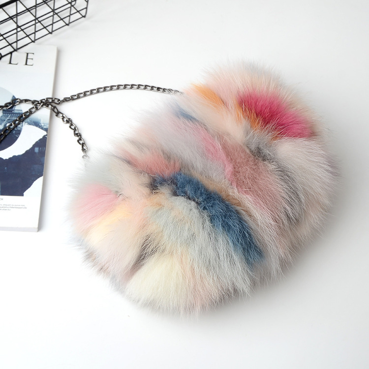 In-Stock New Fashion Bags and Leather Goods Solid Color Chain Bag Fox Fur Chain Women's Shoulder Bag