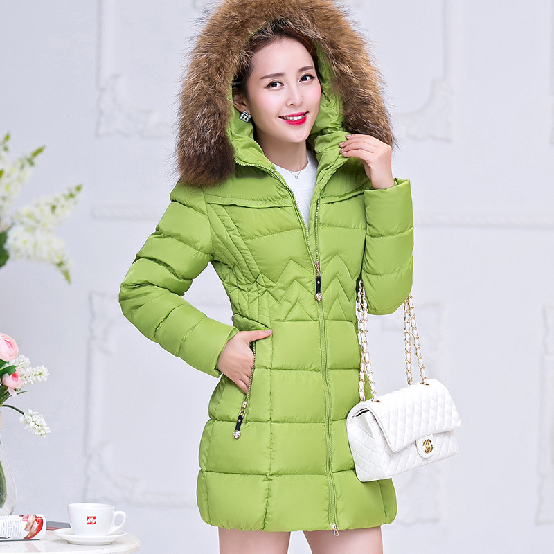 2020 new women's cotton padded clothes Korean version slim fit medium length long sleeve hooded thickened down collar cotton down jacket for women