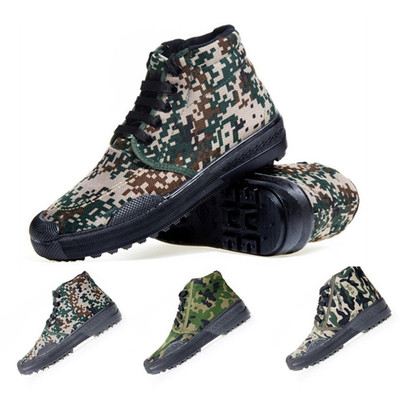 新款解放鞋劳保鞋 高帮军训耐磨室内外迷彩鞋工地作训鞋防滑批发