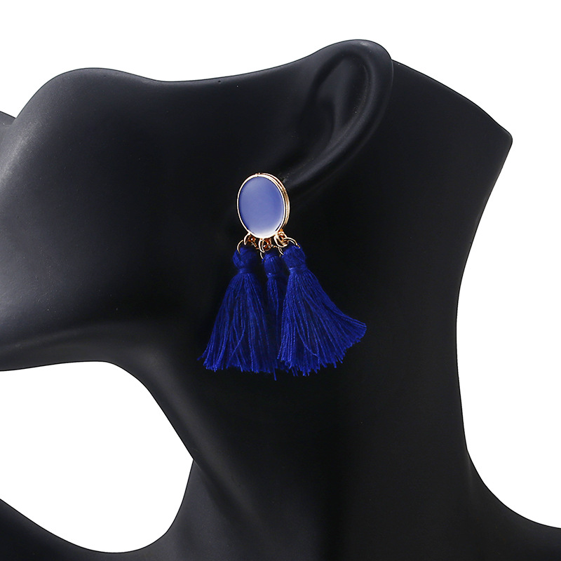 Trendy Bohemian Long Temperament Drip Oil Fan-shaped Tassel Earrings display picture 12