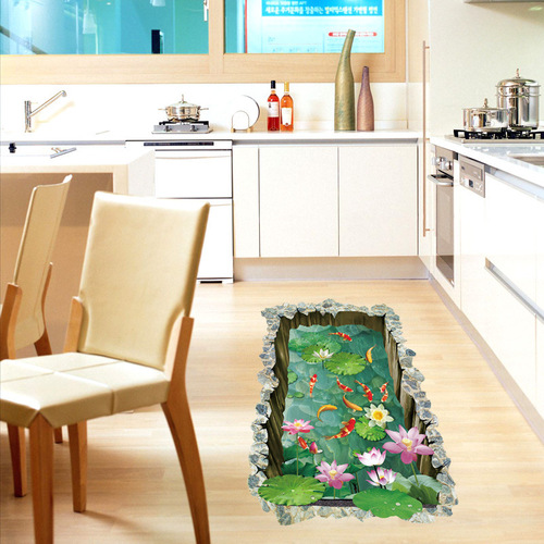 Fanxi's new SK9303N fish pond floor stickers home decoration floor stickers PVC material self-adhesive bedroom living room wall stickers