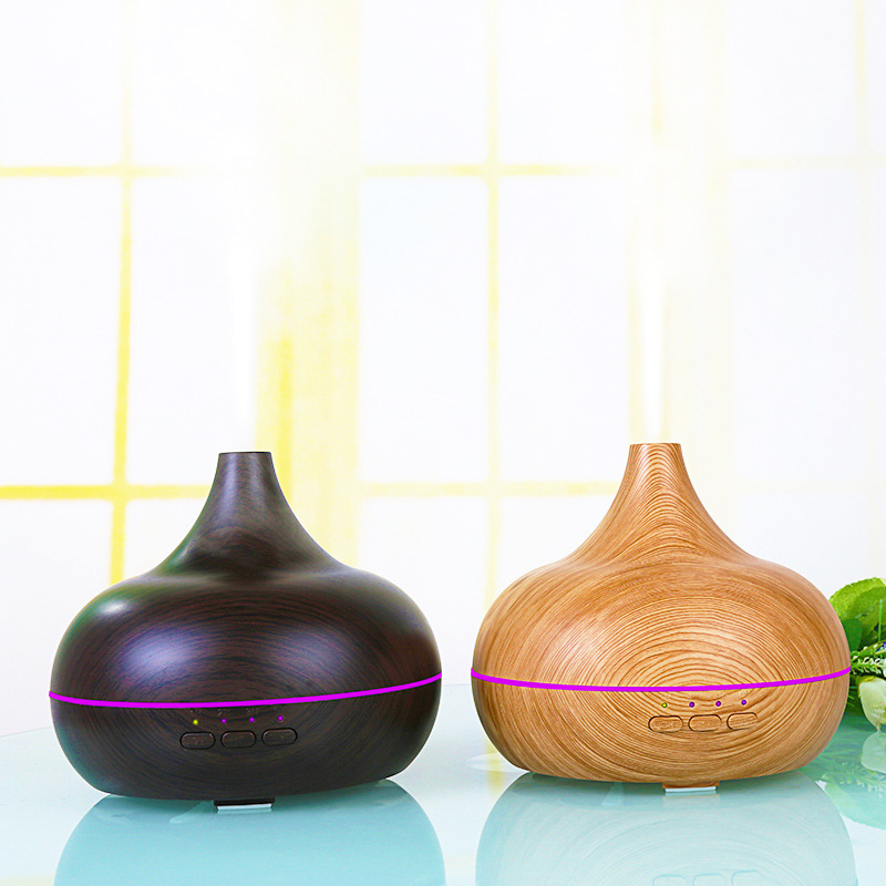 高品质300ML家用静音木纹超声波香薰机洋葱款木纹精油香薰加湿器