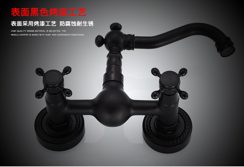 All-copper black European-style bathtub, hot and cold water faucets, bathroom hardware, built-in wall, balcony, 360-degree rotating faucet undefined