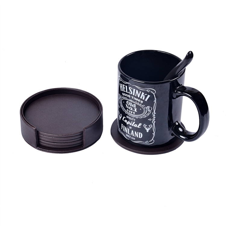 杯垫 PU皮革杯垫 创意隔热杯垫 皮革杯垫 圆形 来图定制|ms