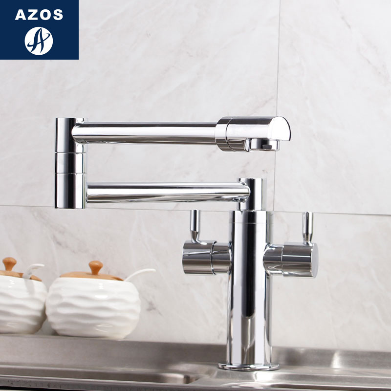 Cross-border manufacturers copper kitchen faucet hot and cold double handle single hole folding pull retractable sink sink sink faucet Cross-border manufacturers copper kitchen faucet hot and cold double handle single hole folding pull retractable sink sink sink faucet