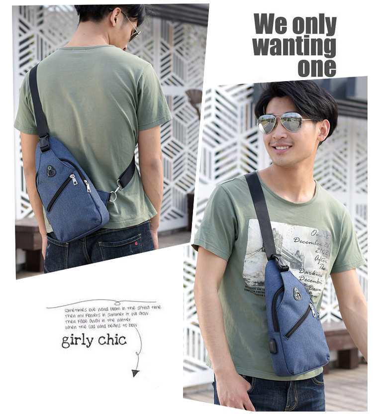 Solid-color men's USB chest bag, Oxford fabric outdoor sports bag, Korean-style casual single-shoulder crossbody small bag in stock for wholesale undefined