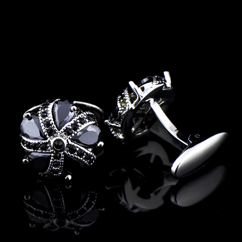 英博爪鑲黑色锆石皇冠水晶鑲鑽袖扣法式袖釘708cufflinks/250020