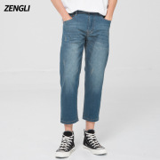 2018新款宽松休闲直筒弹力男士裤子牛仔裤男九分小脚裤怀旧潮流