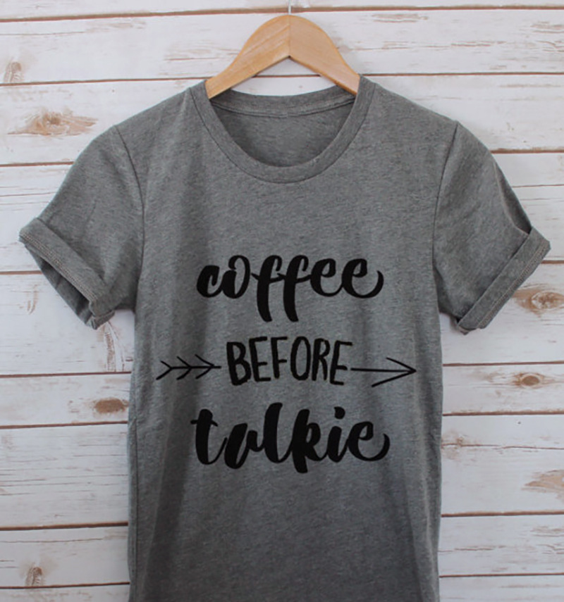 Casual Womens T Shirt Summer Short Sleeve Round Neck Unique Coffee Letter Print Wholesale Supply