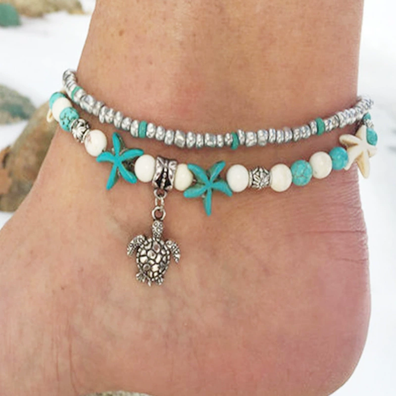 Beach anklet bracelet, turquoise pendant, оптовая