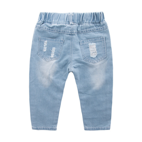 2018 new autumn children's clothing, boys and girls fashionable pants, baby light-colored ripped denim trousers, trendy for small and medium-sized children