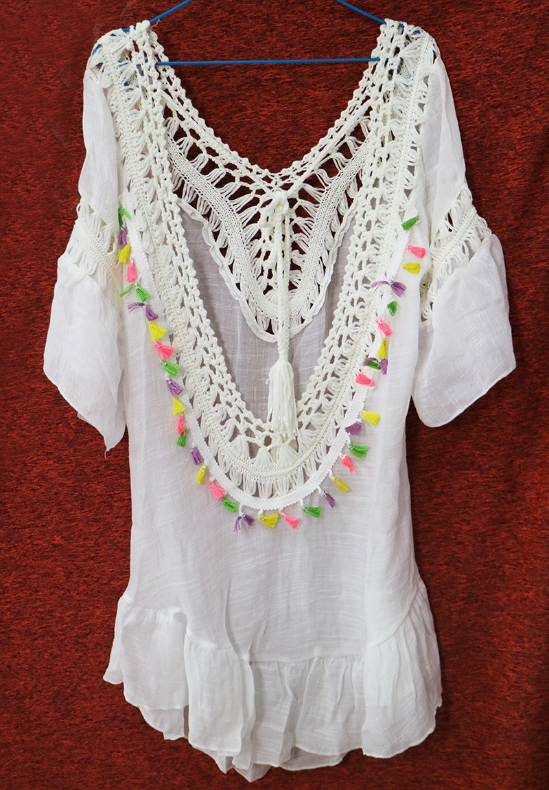 Sexy Bikini Cover Up Colorful Lantern Tassels Hollow Design U Back Tie Closure Beachwear for Summer Wholesale