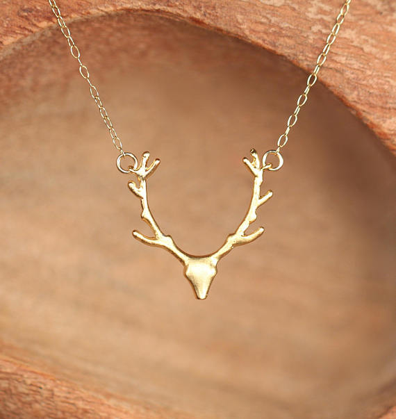 Simple Antler Necklace Christmas Elk Reindeer Pendant Necklace Female Clavicle Chain Fawn Antler Nec