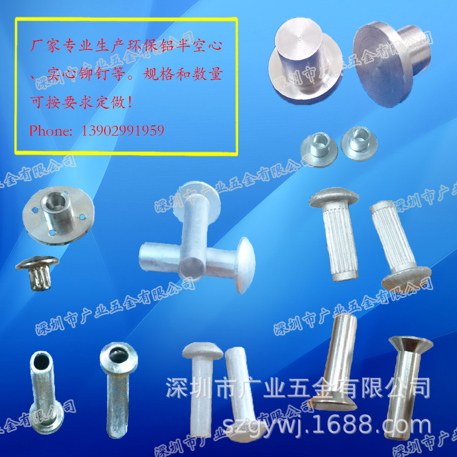 廣東深圳廠家生產鋁合金銅合金鉚釘半空心鉚釘銷釘鉚接件多款定制