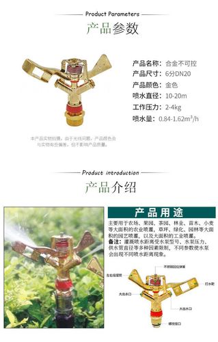 Zinc alloy rocker lawn sprinkler head 360-degree rotating garden sprinkler head agricultural irrigation sprinkler head 6 points DN20