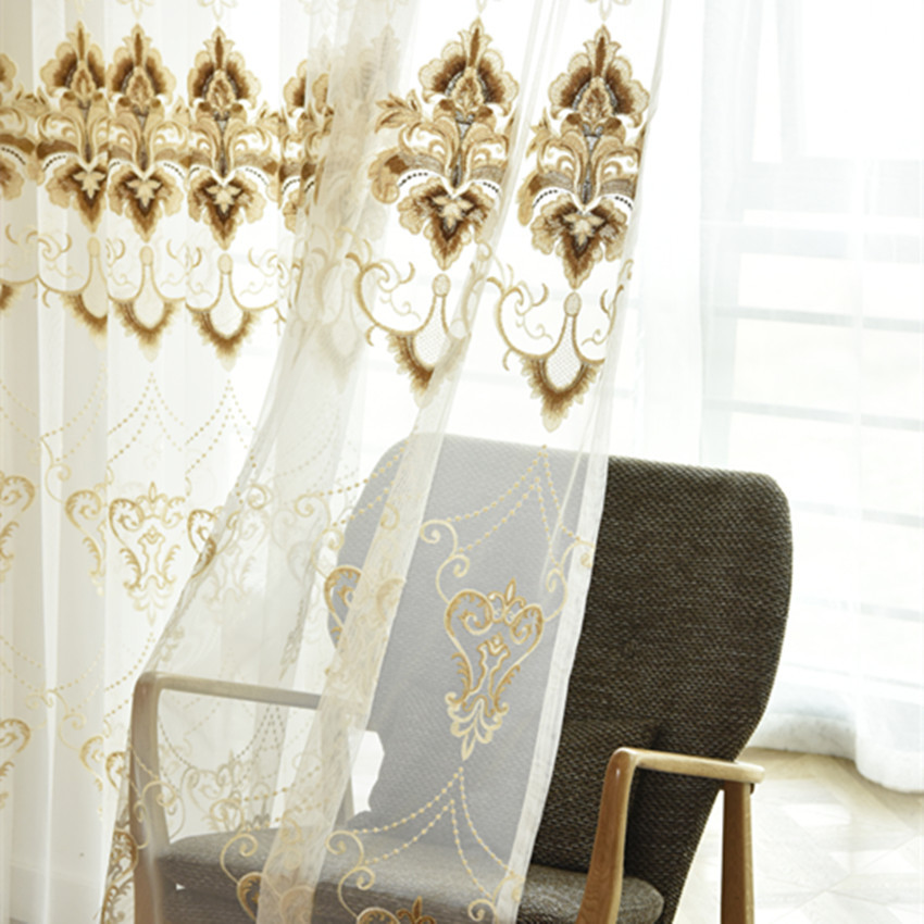 Simple European style embroidered lace with two color options, curtain fabric matched with lace, customizable for wholesale, white base lace curtains