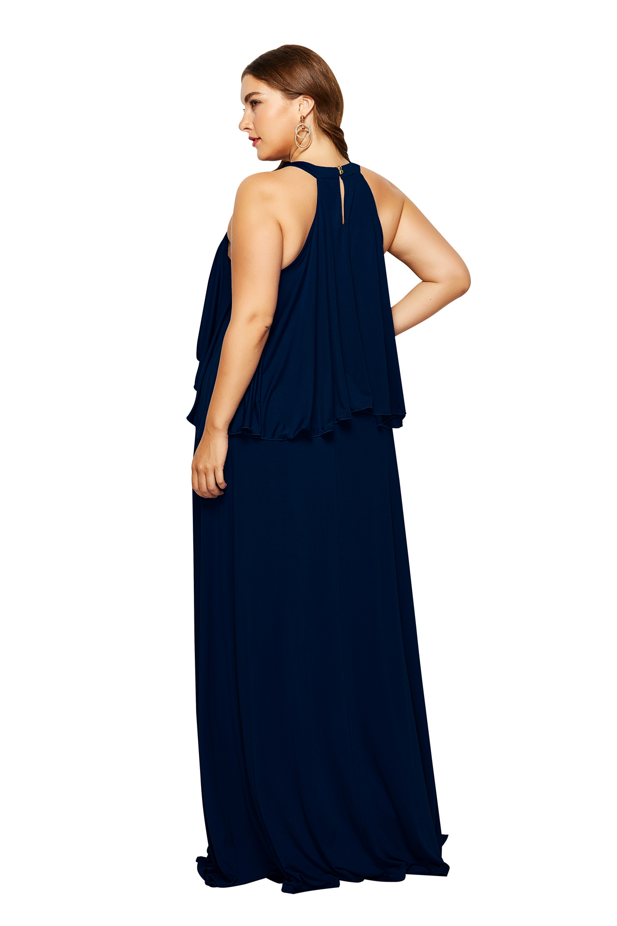 new plus size long hanging neck strapless sleeveless dress NSLM33253