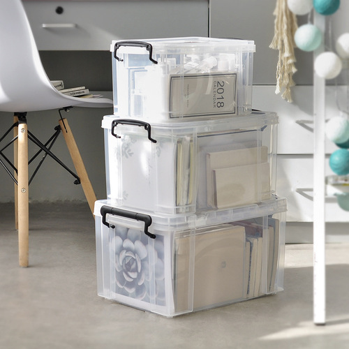 Large plastic storage box transparent right angle thickened portable snack storage box clothes organizer toy storage box