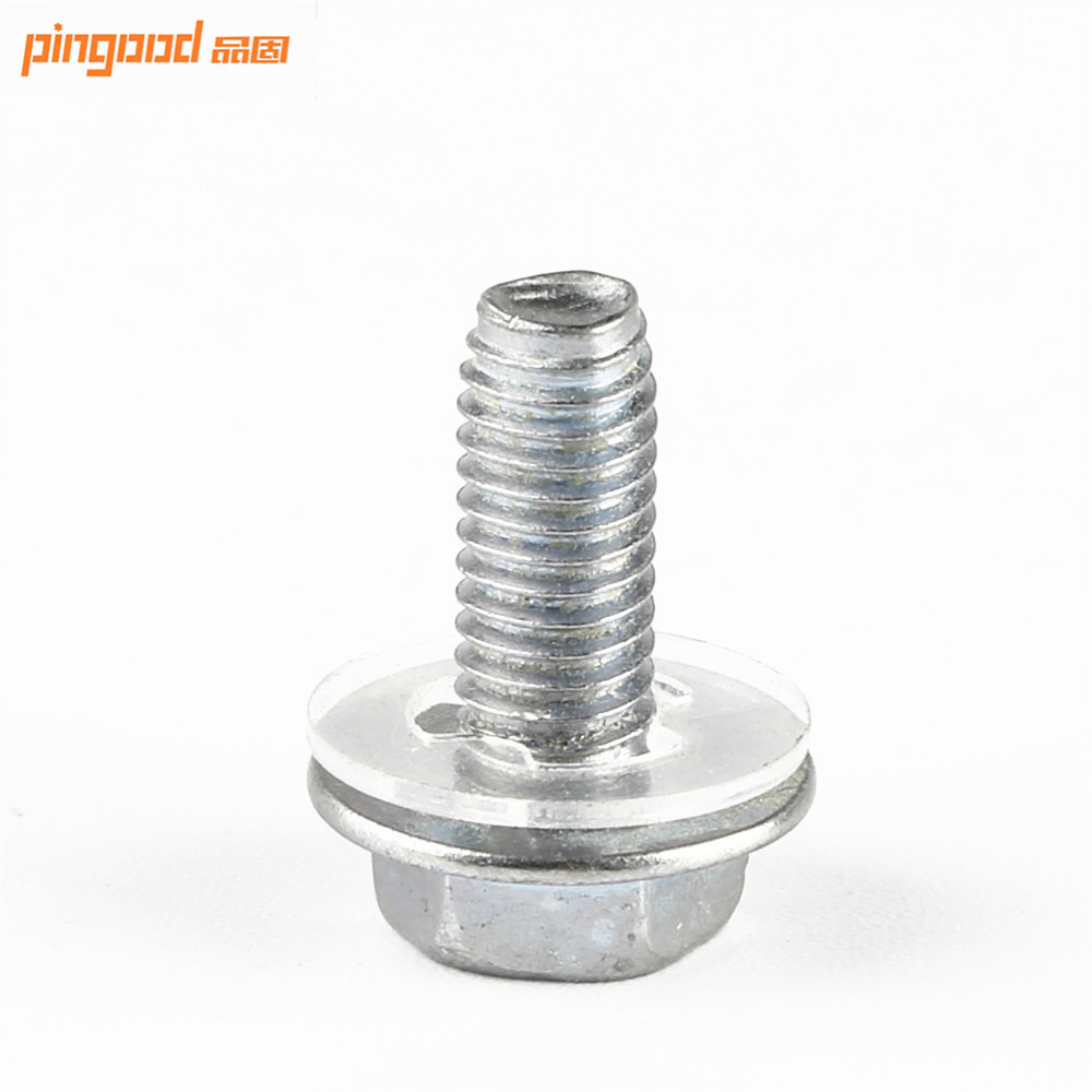 五金厂家生产外六角法兰面螺丝M6 防滑带垫片花齿螺栓六角带介