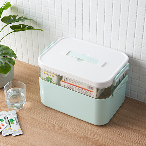 Manufacturer Supply Plastic Medicine Box Home Square Two-Layer Emergency Handheld Medical Box Storage Dustproof Box Wholesale