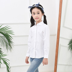 Girls' white long-sleeved pure cotton spring and autumn big children primary school students white school uniform performance dress children's white shirt