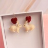 Retro cute asymmetrical rabbit heart-shaped, earrings, ear clips, Korean style