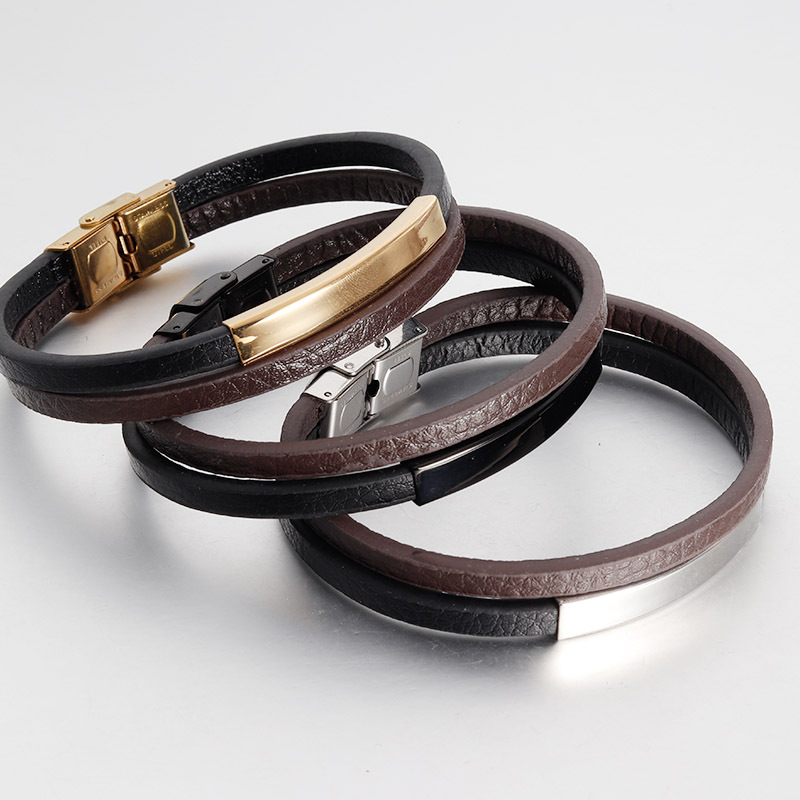 Leather Chain Material Retro 316L Stainless Steel Titanium Steel Geometric Customization Laser Engraving Woven Chain Men Cord & Leather Bracelets