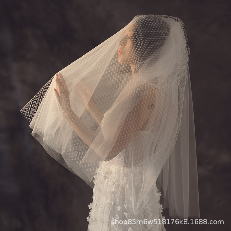 新娘头纱多层素纱短款带发梳白头纱影楼婚纱摄影写真旅拍造型头饰