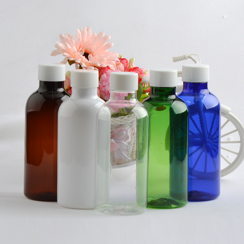 500ml毫升长颈塑料瓶双层旋盖瓶pet瓶乳液包装瓶带内塞精油纯露瓶