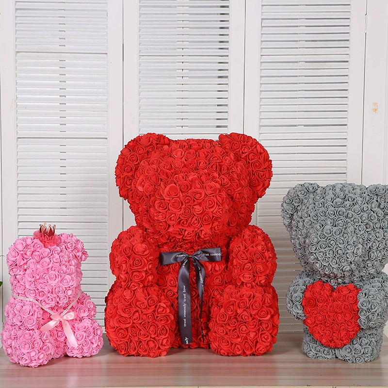Rose bear foam eternal roses, decorative teddy gift, foam‑rose bear, sizes 23×16–70×55 cm