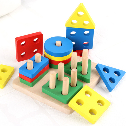 Children's early education educational wooden building block toys geometric set column shape cognitive matching primary school kindergarten wholesale