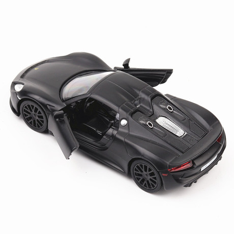 (Đóng hộp) màu đen mờ Porsche 918 siêu xe mô hình hợp kim mô phỏng kéo lại trang trí bánh xe Mẫu xe